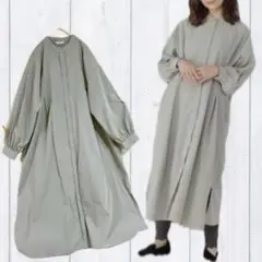 studio CLIP スタンドカラーシャツワンピース　春コート羽織りふんわり