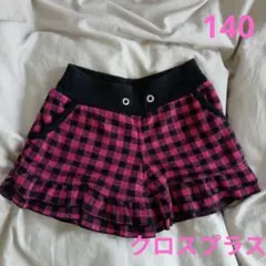 ピンクと黒のチェック柄フリル半ズボン　140