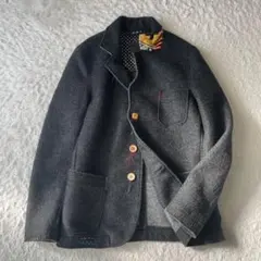 H.C.R. イタリア製　ウール　テーラードジャケット　ステッチ　グレー　50