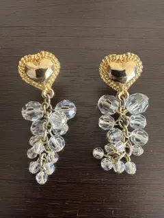 ゴールドハートクリスタルビーズイヤリング