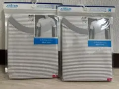 【2枚】エアリズム コットンクルーネックt メンズ Mサイズ ボーダー（グレー）
