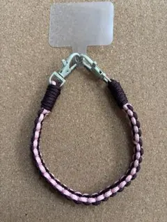 パラコード ケータイストラップ ピンク×ブラウン ハンドメイド 落下防止