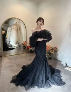 クラウドスリーブオフショルダーブラックドレスW365BK ドレスプロダクション