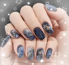 ネイルチップ　ネイビー　宇宙　星空　マーブル　ゴールド　つけ爪　綺麗　結婚式