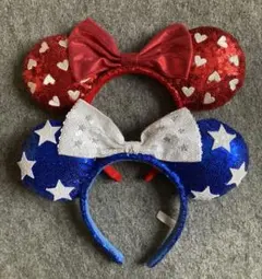 ディズニー　カチューシャ　スパンコール　青　星　白　ブルー　赤　ハート　レッド