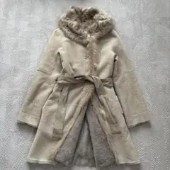 美品【最高級】レスピーギ　ムートンコートM ベージュ　フォックスファー　革べルト