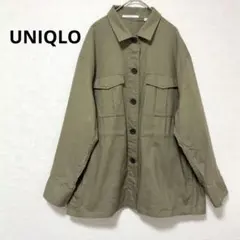 ユニクロ グリーン リネンコットン 長袖シャツ ジャケット ボタン付き