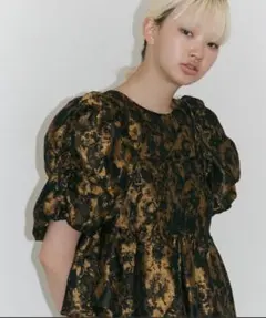 ANDRESD バブルスリーブジャガードドレスオケージョンドレス　Mサイズ