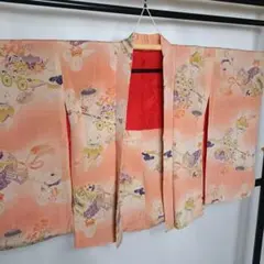 ◆2226◆アンティーク着物　振袖　羽織　稚児に宝車　錦紗縮緬　大正浪漫