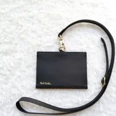 Paul Smith IDカードホルダー 黒 レザー マルチストライプ ネック