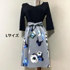 前後2wayリボン付き 花柄切替ワンピース 大人ガーリー