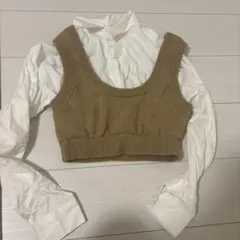 ニットベスト＆シャツ 重ね着風トップス