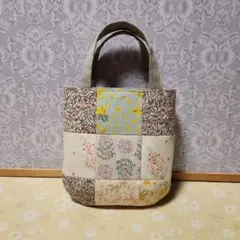 ハンドメイドパッチワーク花柄ミニトートバッグ