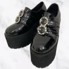 Bubbles バブルス ダブルバックル　ビジュー　厚底シューズ 黒 37