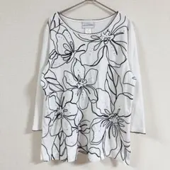 アルフレッドダナー 花蝶柄 カットソー 七分袖 ピコ裾 M 白 ラインストーン