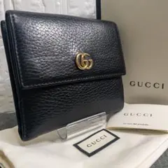 《美品》グッチGGマーモント金具 Wホック 二つ折り財布 ダブルG 黒/本革