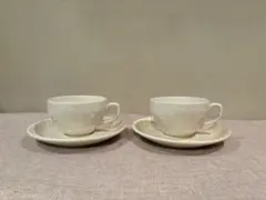 ホワイト 花模様 カップ・ソーサー 2個セット