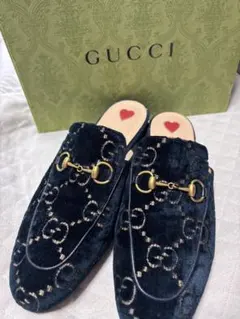 GUCCI GG柄 ベロア ホースビット ミュールのサムネイル