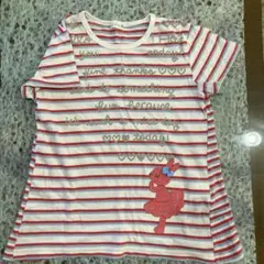 ニットプランナーボーダーTシャツ 140cm うさぎモチーフ