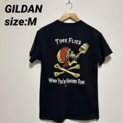 【US古着】ギルダン Tシャツ スカル バックプリント M ヘビーコットン