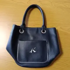【キタムラ】紺 レザー ハンドバッグ ポケット付き