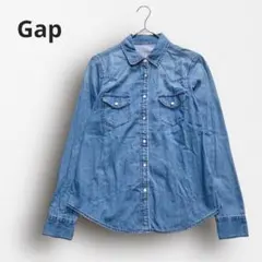 Y6832【GAP】定番 長袖デニムシャツ 羽織り ブルー 色落ち S