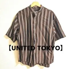 【UNITED TOKYO】 ストライプ バンドカラーシャツ ブラウン サイズ2のサムネイル