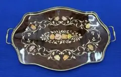 セールDemarii 花柄装飾 木製トレー象嵌トレーヴィンテージアンティーク