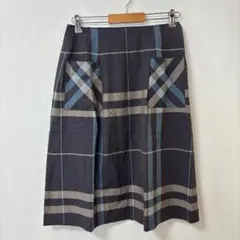 チェック柄スカート【Ｆ】膝下丈 台形スカート 裏地 前ポケット 大人女子