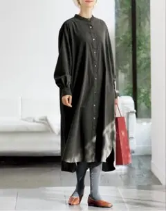 ノフル（notl） コーデュロイ前あきワンピース　チャコール