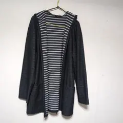 大きいサイズ　4L　上着　カーディガン　フード付き　ボーダー　ブラック