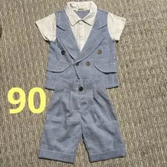 男の子 90 セットアップ スーツ 半袖 水色 フォーマル 結婚式 誕生日