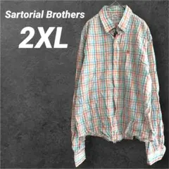 Sartorial Brothers 2XL チェックシャツ オレンジ ブルー