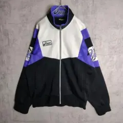 ヴィンテージ asics トラックジャケット ジャージ　Lサイズ 青紫 黒