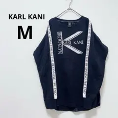 カールカナイ 長袖トレーナー 黒 袖ライン シンプル ロゴプリント カジュアル