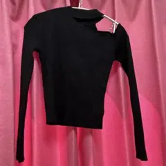 RYDUO パールストラップ付き リブニット ブラック