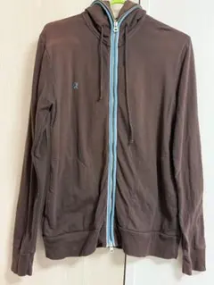 アールニューボルト　ブラウン フード付きパーカー 水色ジッパー