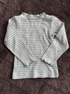 水色と白のチェック柄長袖カットソー