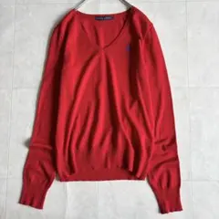 Ralph Lauren Vネックニット 赤 L 綿100％ ポニー刺繍