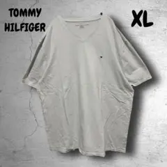 a193　【TOMMY HILFIGER】Tシャツ　Vネック　輸入　XL　アイス