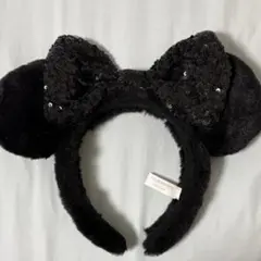 ミニー カチューシャ 黒 スパンコール ファー