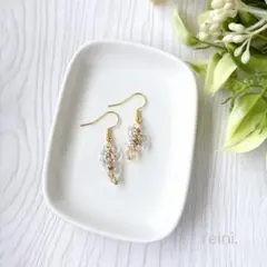 小粒ガラスと天然石シトリンのピアス イヤリング ハンドメイド
