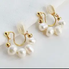 パール イヤリング 4粒 フープ バロックパール イヤーカフ 痛くない結婚式