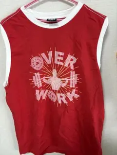 オーバーワーク　ノースリーブTシャツ　XLサイズ　レッド