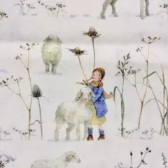 【ハギレ】acufactumプリント生地30cm×28cm「冬の牧場」綿100%