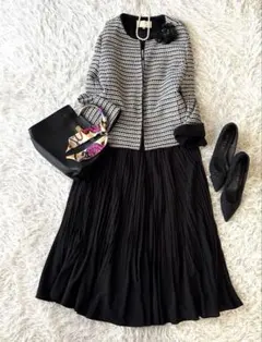 美品♡自由区 ツイード ノーカラージャケット セットアップ 3L卒業式 入学式