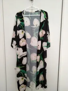 花柄テロテロ素材★ロング羽織り★ガウン