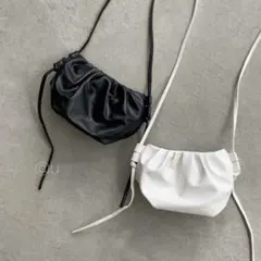 ギャザーコンパクト ショルダーバッグ レディース 黒 2way 3way