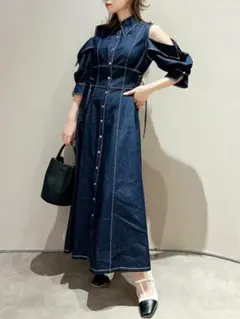 【美品】dazzlin オープンショルダーデニムステッチワンピース F