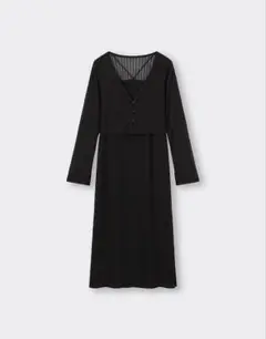 レイヤードスタイル 長袖クロップドトップスとキャミソールワンピースセット